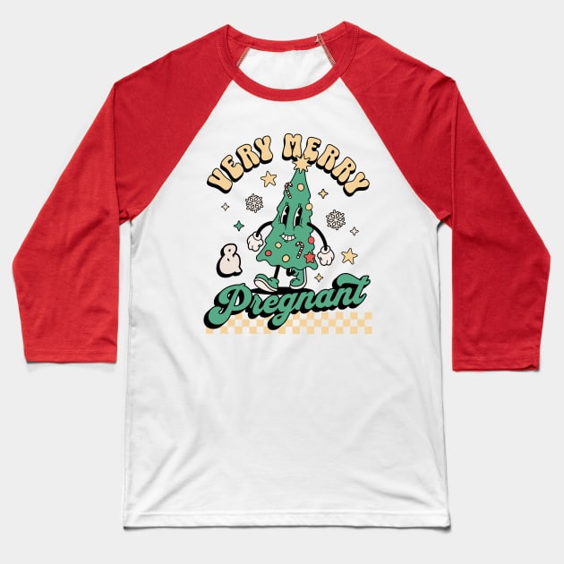 Very Merry and Pregnant - Christmas Pregnancy Announcement Baseball T-Shirt by OrangeMonkeyArt